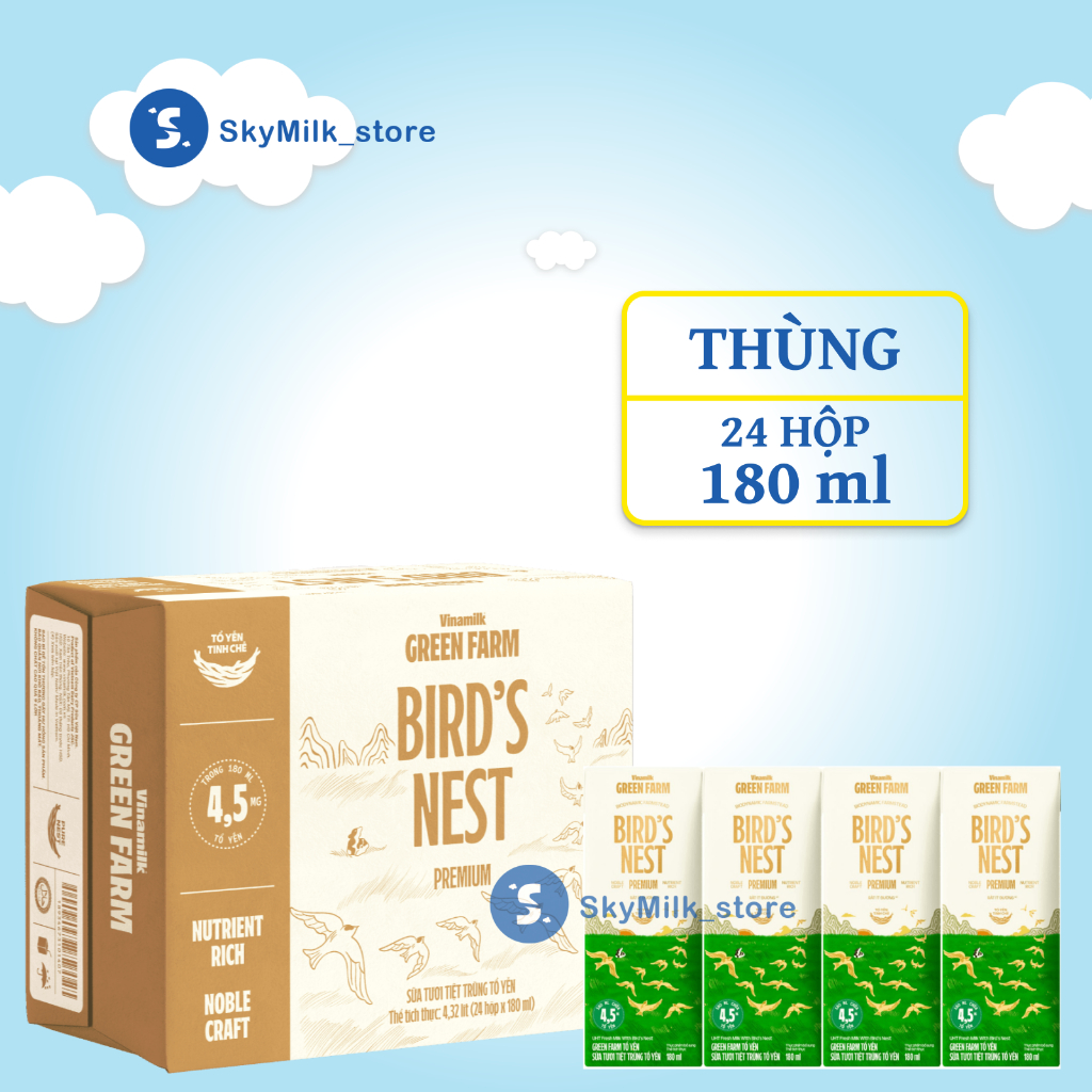 Thùng 24 hộp 180ml Sữa tươi tiệt trùng Green Farm Tổ Yến - Green Farm Vinamilk