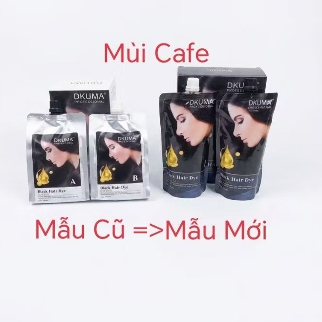 01Kem Nhuộm Không dính ra đầu DKUMA ORGANIC 500ml Phủ Bạc màu ĐEN và NÂU , Nam, Nữ Women