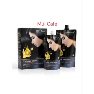 01Kem Nhuộm Không dính ra đầu DKUMA ORGANIC 500ml Phủ Bạc màu ĐEN và NÂU , Nam, Nữ Women