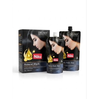 01Kem Nhuộm Không dính ra đầu DKUMA ORGANIC 500ml Phủ Bạc màu ĐEN và NÂU , Nam, Nữ Women
