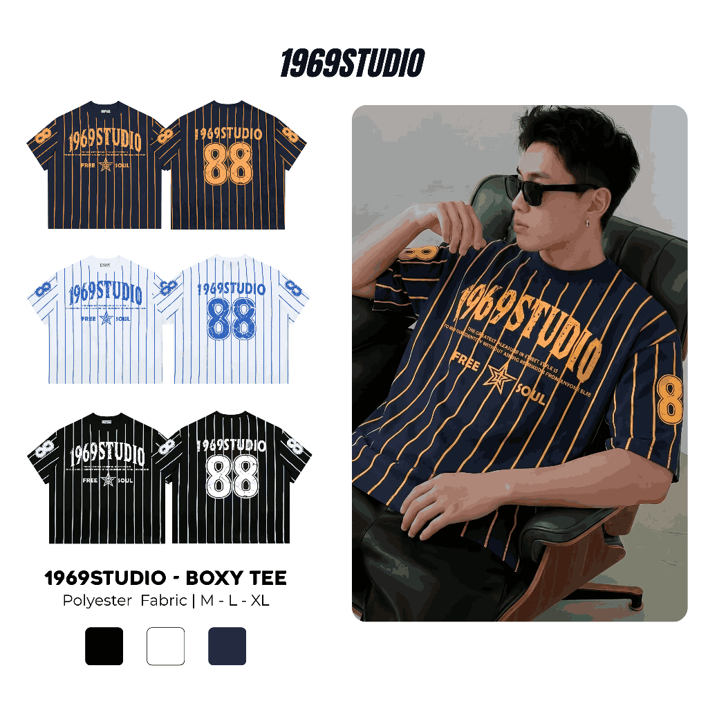 [Ver2] Áo Thun Boxy Kẻ Sọc 1969STUDIO Áo Phông Unisex Top Menswear Cổ Tròn - BX09