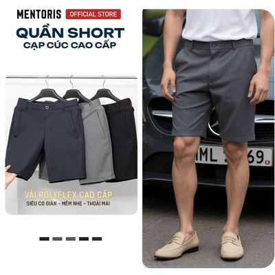 Quần Short Nam Cao Cấp MENTORIS, Quần Cạp Cúc Form Basic, Chất Vải Mềm Mịn, Co Giãn Tốt MCSC25S011