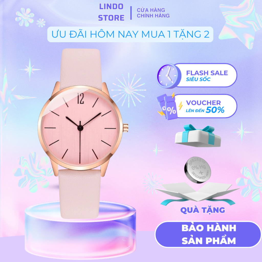 Đồng hồ nữ dây da thời trang D-ZINER ND46 cao cấp chính hãng mặt tròn đẹp
