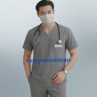Bộ Scrubs Bác Sĩ, quần áo phòng mổ, đồng phục phẫu thuật, đồng phục spa vải Cotton Lanh Hàn ELS Cao Cấp Loại 1