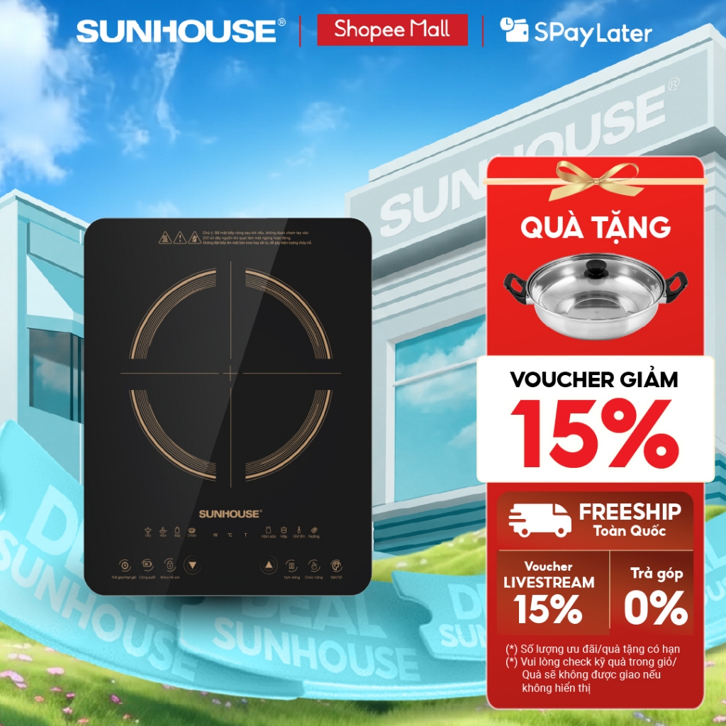 Bếp từ đơn Sunhouse SHD6803 - Công suất 2000W - Bảo hành 12 tháng - 8 chế độ nấu - Nút bấm điện tử
