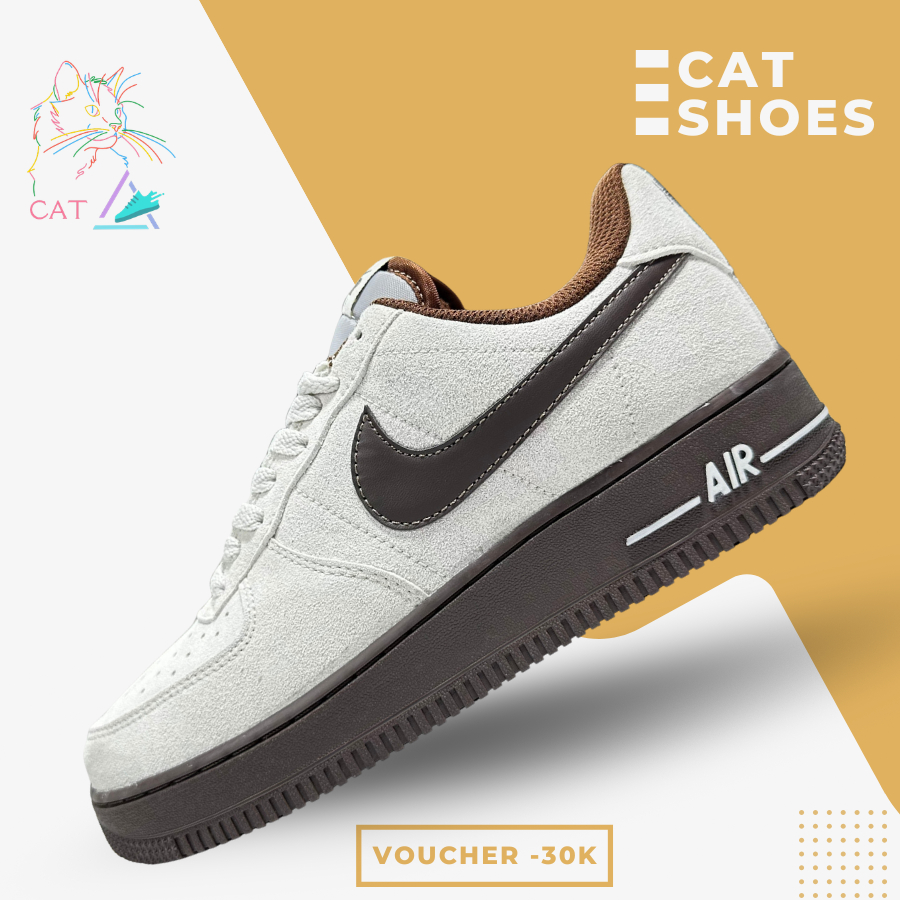 Giày 𝓐𝓕1 𝓛𝓸𝔀 Light Orewood Brown Cổ Thấp Xám Nâu" - Cat.Shoes