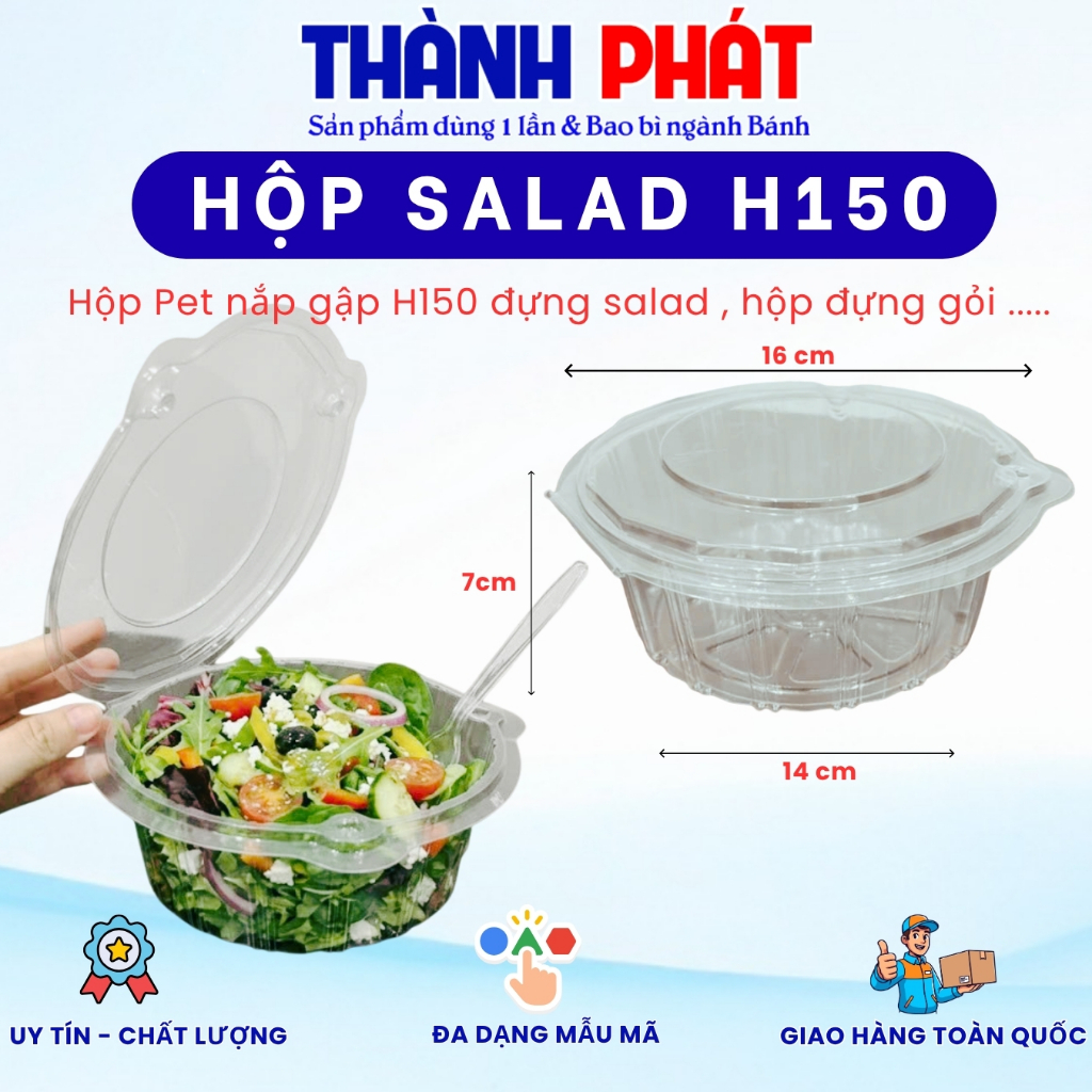 100 Hộp H150 đựng salas - Hộp nhựa đựng salad trộn H150 - Hộp đựng gỏi gà - Hộp đựng trái cây gọt sẵ
