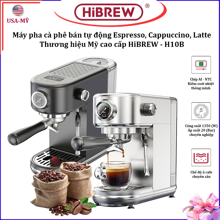 [BH 1 NĂM] Máy Pha Cà Phê HiBREW - H10B Thương Hiệu Mỹ, Tạo Bọt Pha Cappuccino, Latte, Espresso .