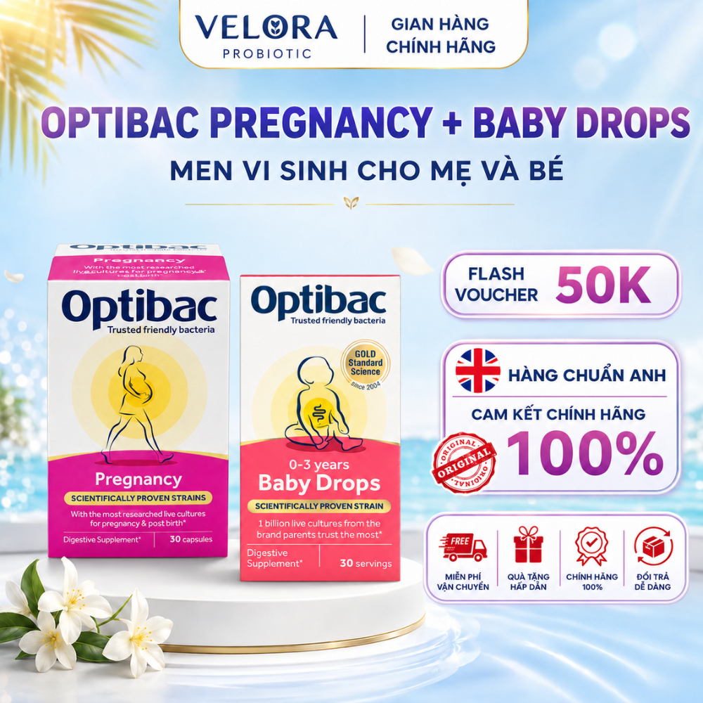 Combo men vi sinh lợi khuẩn đường ruột Optibac cho mẹ và bé sau sinh khỏe mạnh, tăng đề kháng