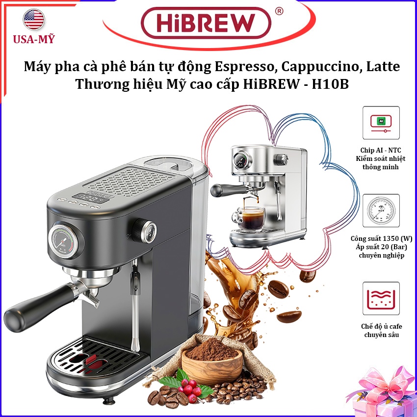 [BH 1 NĂM] Máy Pha Cà Phê HiBREW - H10B Thương Hiệu Mỹ, Tạo Bọt Pha Cappuccino, Latte, Espresso . ..