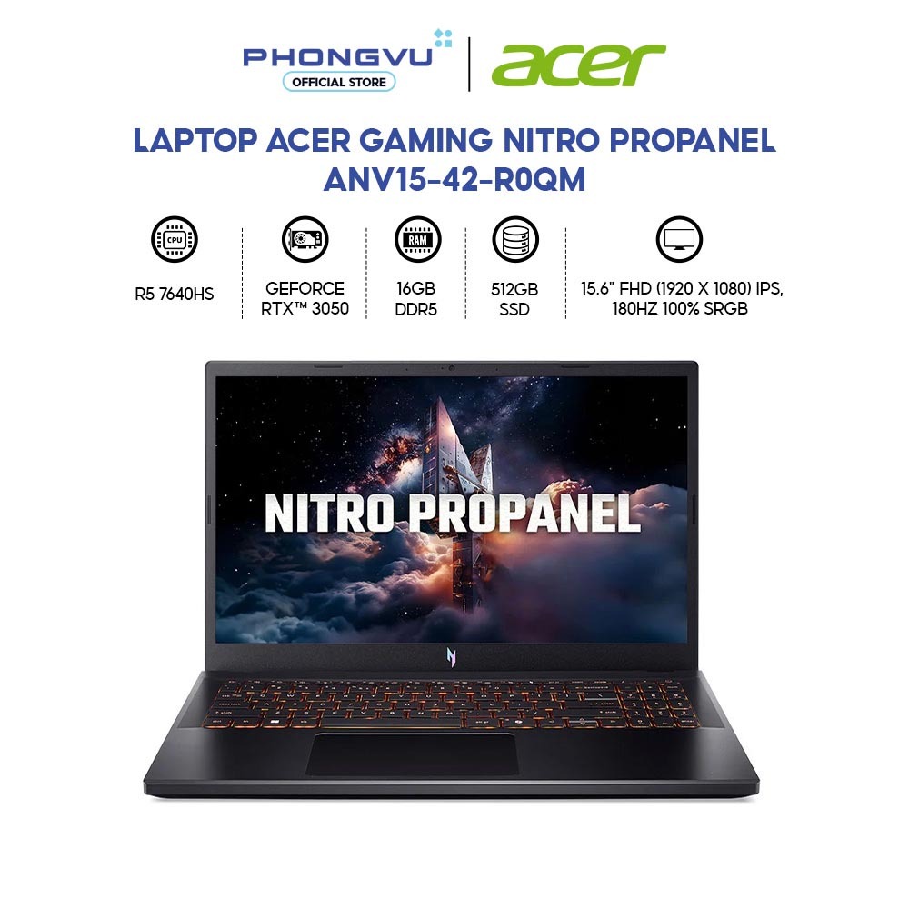 Laptop Acer Gaming Nitro ProPanel ANV15-42-R0QM (Ryzen 5 7640HS/ GeForce RTX™ 3050/ 16GB/ 512GB/ Win