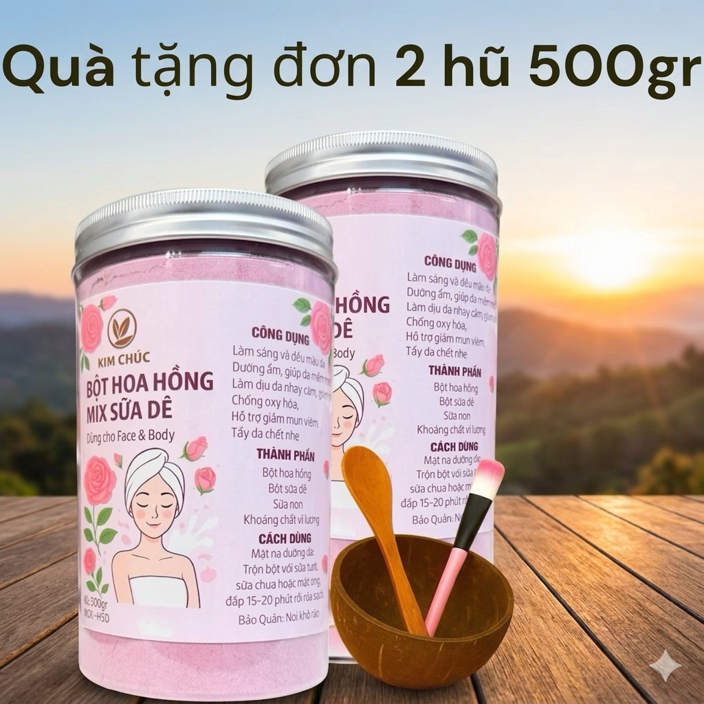 [Tặng :Bát+chổi+thìa]combbo bột hoa hồng mix sữa dê
