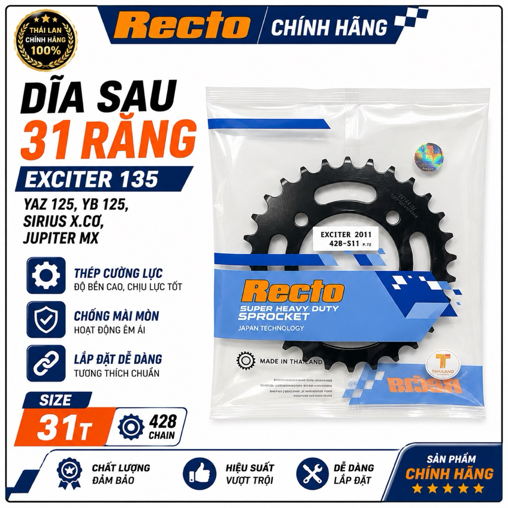 Dĩa sau 31 răng Exciter 135,yaz 125,yb 125,sirius x.cơ,jupiter mx,exciter 2011-2012-2013,exciter 201