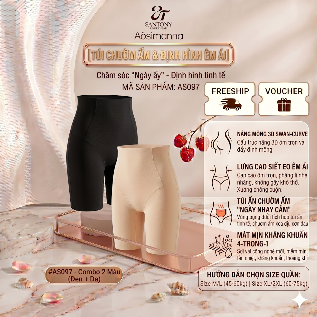 Quần Gen Bụng Lưng Cao Santony AS097 - Bản Comfort Chăm Sóc Vùng Bụng "Ngày Nhạy Cảm" Aosimanna