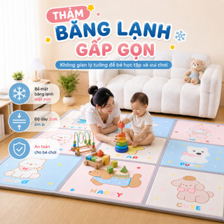 Thảm Băng Lạnh 9 Ô Gấp Gọn Dày Dặn 2cm Chống Trượt, Thảm Đệm Tập Bò Cho Bé Bằng Hạt Đậu Lạnh Cao Cấp