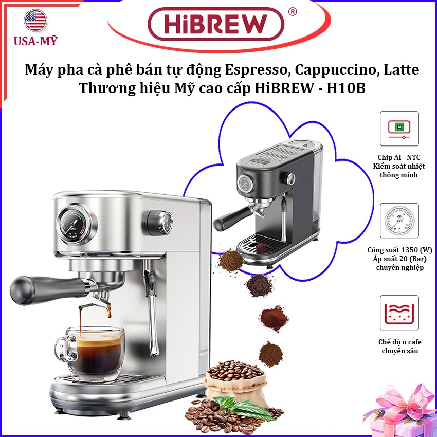 Máy Pha Cà Phê Espresso HiBREW H10B Thương Hiệu Mỹ, 1350W, 20 Bar - Hàng Nhập Khẩu (Bảo Hành 1 Năm)