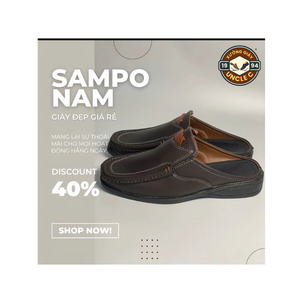 giày sampo nam mọi đen GM1 . giày công sở mềm êm