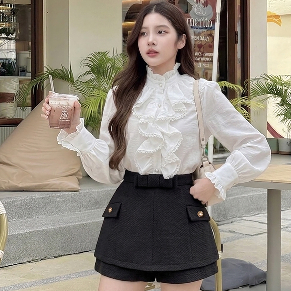DARLING.ISM - Áo kiểu nữ tay dài phối ren tiểu thư Crystal Shirt | BigBuy360 - bigbuy360.vn