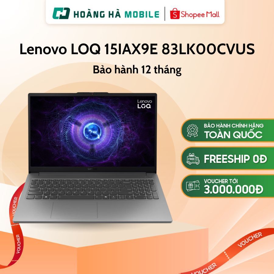 (Tặng quà SL có hạn) Laptop Lenovo LOQ 15IAX9E 83LK00CVUS (Core i5-12450HX/16GB/512GB SSD/RTX 3050 6