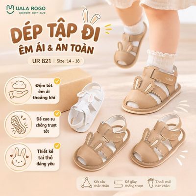 Dép tập đi cho bé Ualarogo sandal đế cao su chống trượt an toàn xăng đan quai dán điều chỉnh UR 821
