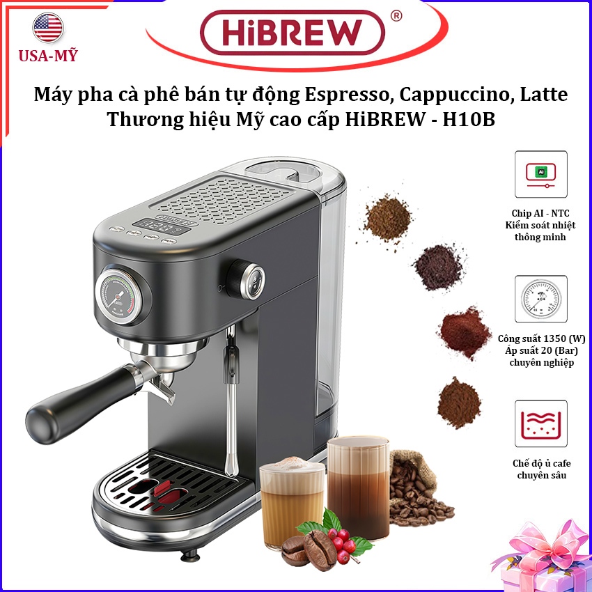 [BH 1 NĂM] Máy Pha Cà Phê HiBREW - H10B Thương Hiệu Mỹ, Tạo Bọt Pha Cappuccino, Latte, Espresso