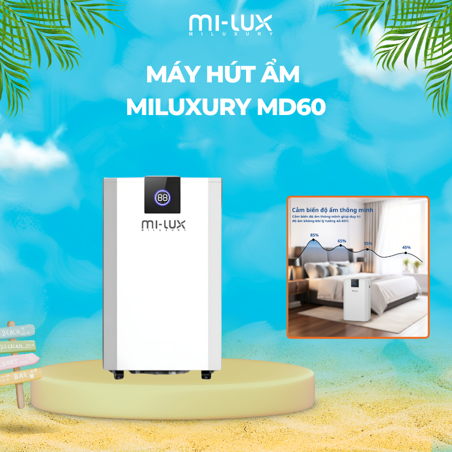 Máy hút ẩm lọc không khí thông minh, Ion âm MILUXURY MD60 công suất 700W