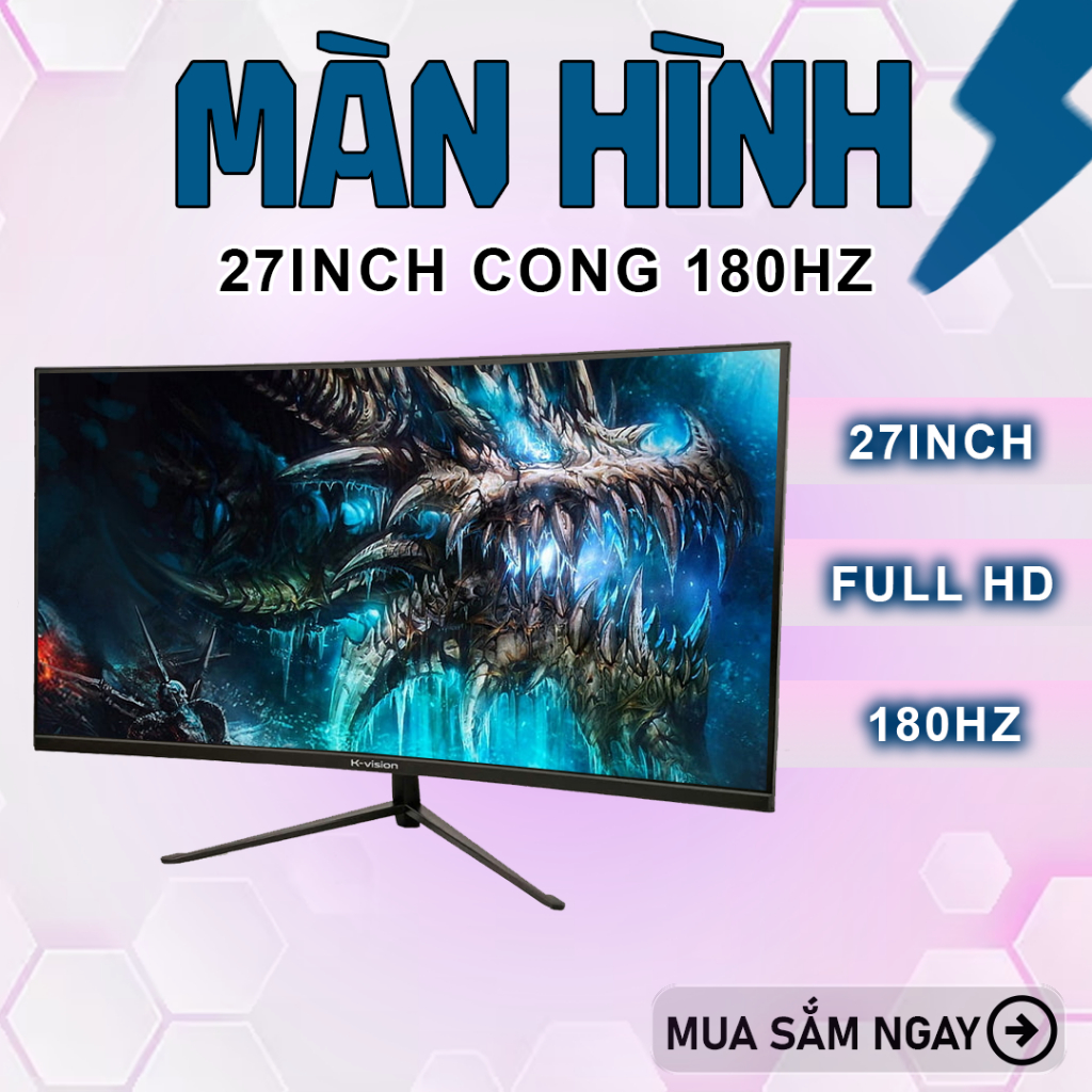 Màn Hình Cong Gaming K-Vision 27 Inch 180Hz 1ms Full HD Màn Hình Máy Tính Chuyên Game Viền Mỏng Chín