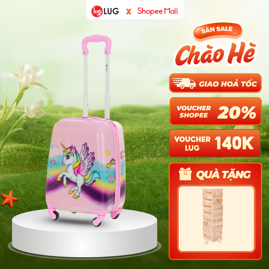Vali Kéo Du Lịch Cho Bé LUG Lusetti MK00 Size18 Nhựa ABS + PC Nhẹ Và Chắc Chắn, Họa Tiết Dễ Thương