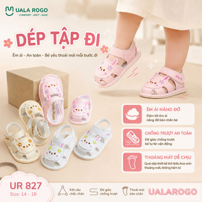 Dép tập đi cho bé Ualarogo sandal đế cao su chống trượt an toàn xăng đan quai dán điều chỉnh UR 827