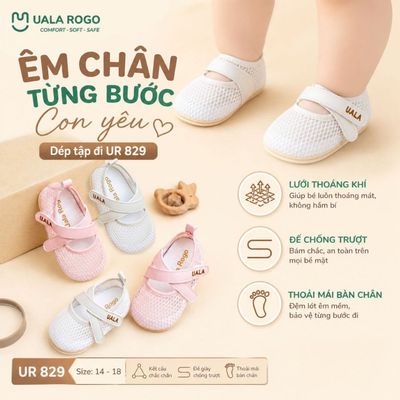 Giày dép tập đi cho bé Ualarogo sandal đế cao su chống trượt an toàn xăng đan quai dán UR 829