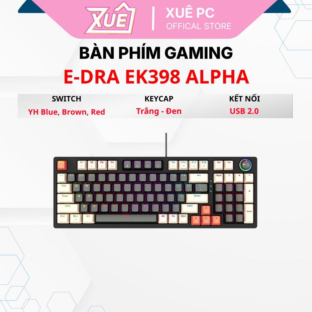 Bàn phím cơ EDRA EK398 Alpha (Blue /Brown /Red Switch)