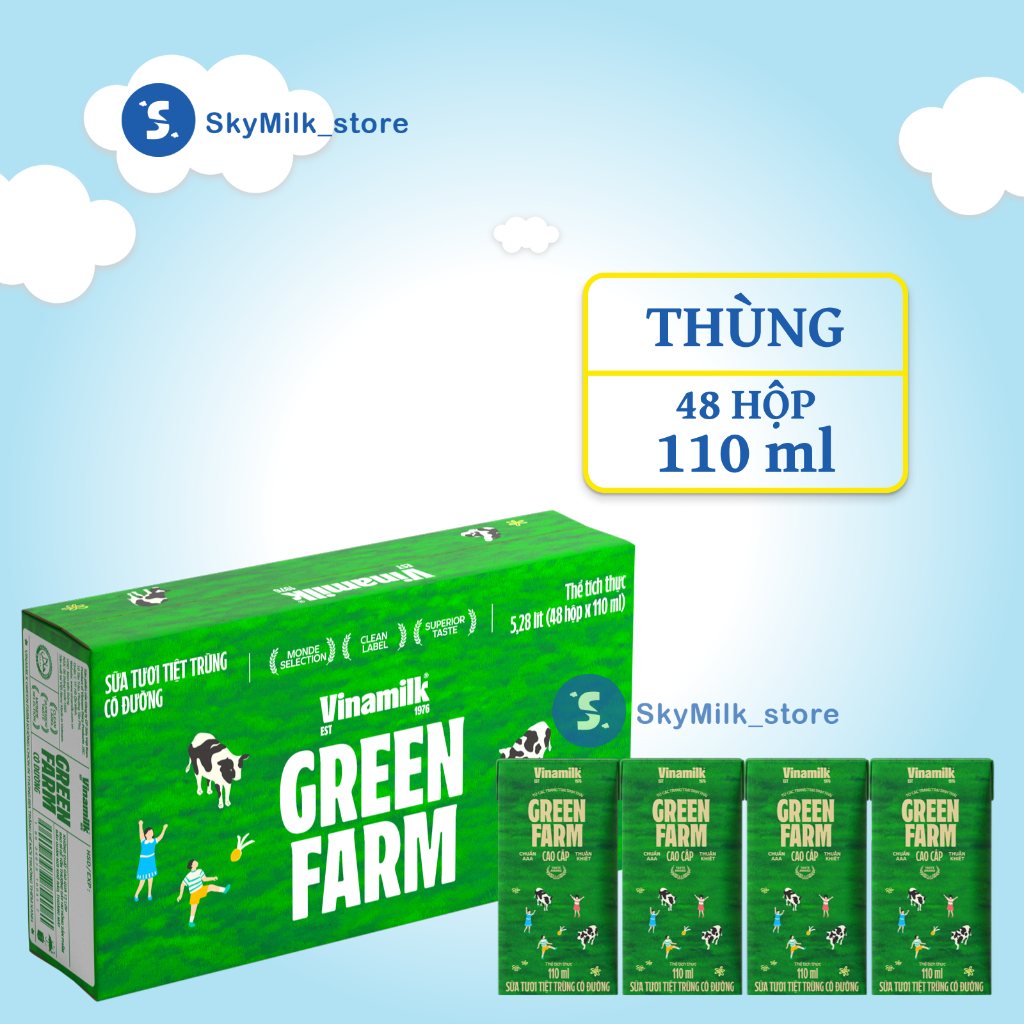 Vinamilk - Thùng 48 hộp 110ml Sữa tươi tiệt trùng Green Farm Có đường - Green Farm Vinamilk