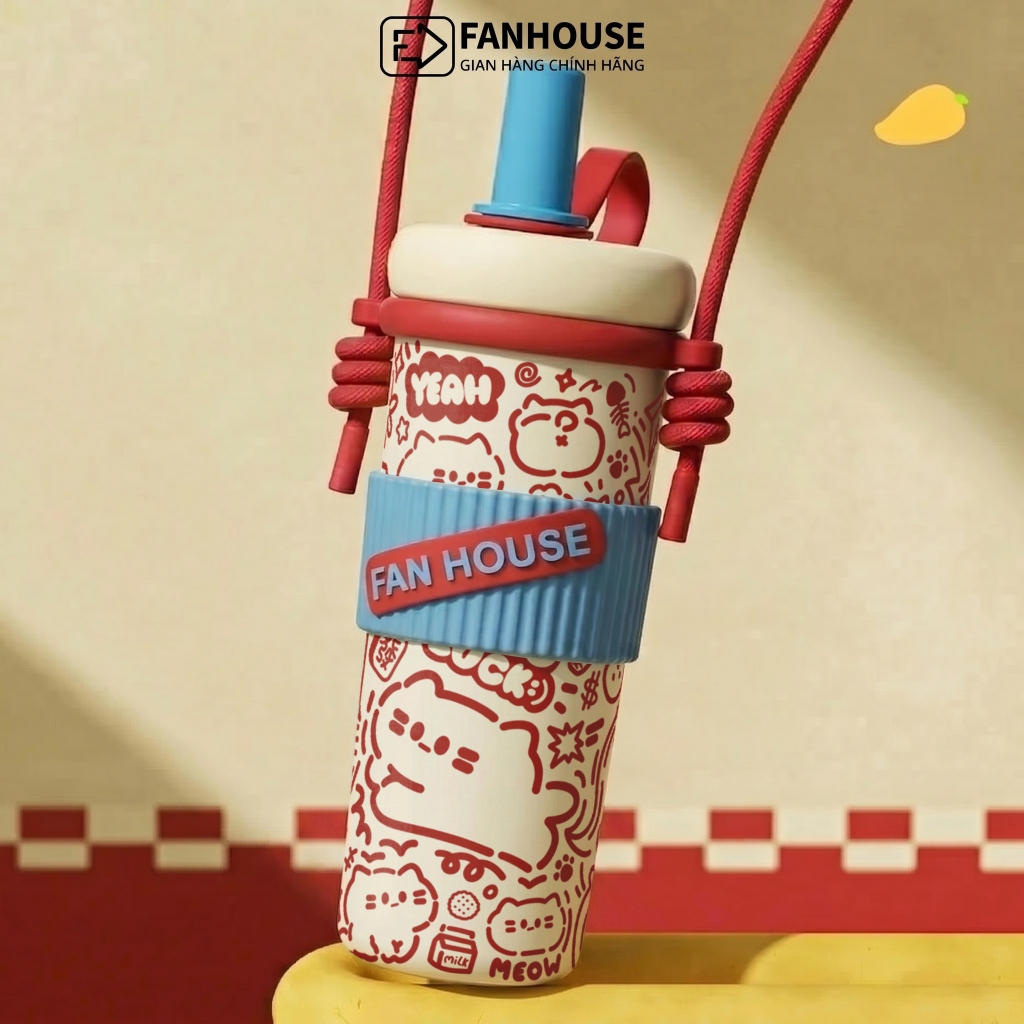 Ly giữ nhiệt Straw Cup Ceramic 720ml inox 316L phủ sứ bình giữ nhiệt Fan House in hình tặng túi | BigBuy360 - bigbuy360.vn