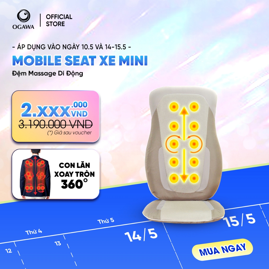 Đệm massage lưng OGAWA Mobile Seat Xe Mini - Massage chuyên sâu, Lưng, Mông