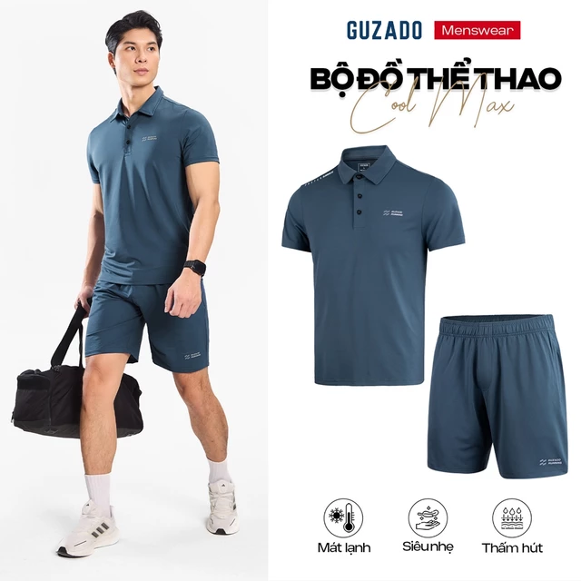Bộ Quần Áo Nam GUZADO Polo Thun Thông Hơi Mặc Tập Gym Chạy Bộ Thoải Mái GABP25S001