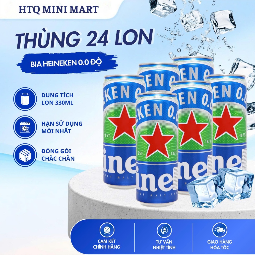 Thùng 24 lon Heineken 0.0 không cồn 330ml hương vị đậm đà giải khát tiện lợi thoải mái lái xe