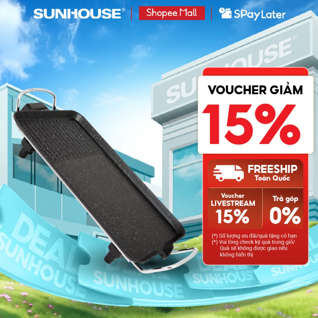Bếp nướng điện Sunhouse SHD4607 - Công suất 1500W - Một miệng rót mỡ thừa tiện dụng - Phích cắm rời,