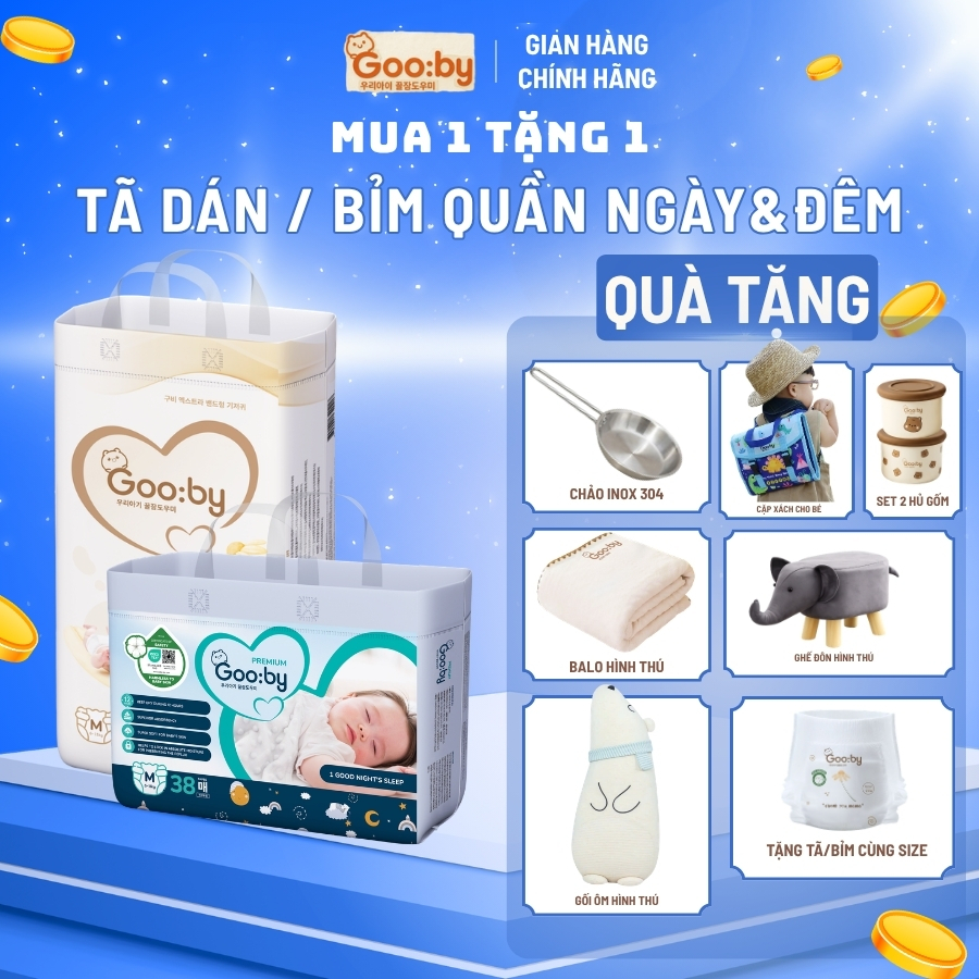 Mua 1 tặng 1 tã dán bỉm quần cho bé sơ sinh và trẻ nhỏ chính hãng Gooby ngày đêm thấm hút tốt, thoáng khí