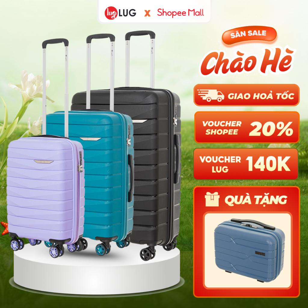Combo 3 Vali Kéo LUG Lusetti MP027 S20/S24/S28 Nhựa PP Chống Bể Vỡ - Khóa Số Âm Bảo Mật An Toàn