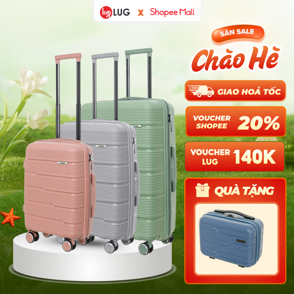 Combo 3 Vali Kéo LUG Holdall MP809 Size 20/24/28 Nhựa PP Chống Bể Vỡ - Khóa Số Âm Bảo Mật An Toàn