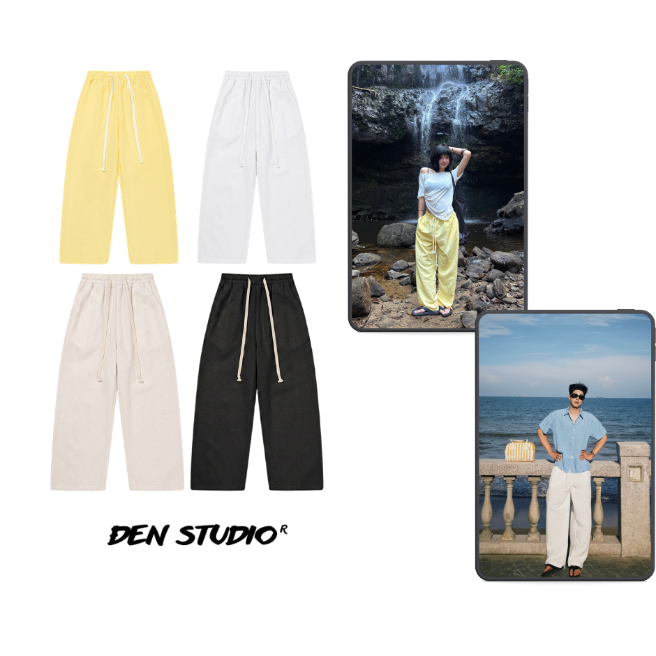 (MỞ BÁN) QUẦN DÀI SUÔNG ỐNG RỘNG NHẸ CHẤT LIỆU LINEN BLEND ĐEN STUDIO | BigBuy360 - bigbuy360.vn