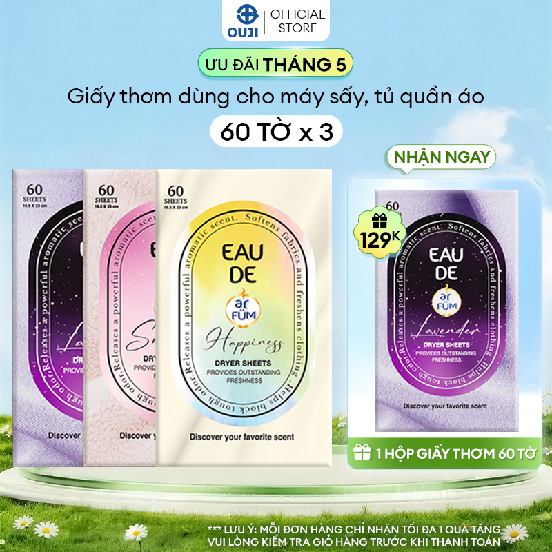 Combo 3 Giấy Thơm Arfum Làm Mềm Vải Và Chống Tĩnh Điện, Khử Mùi Tủ Giày, Tủ Quần Áo (60 Tờ/ Hộp)