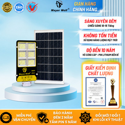 Đèn Đường Năng Lượng Mặt Trời MayorWolf 300W, Cho Sân Vườn, Kho Bãi, Đường Đi, Bãi Xe MW.BC3300