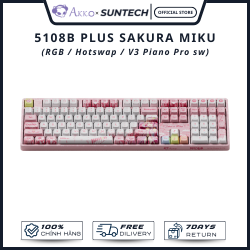 Bàn Phím Cơ AKKO 3 Chế Độ 5108B Plus Sakura Miku - Akko Piano Pro Switch, LED RGB, Phiên Bản Giới Hạ
