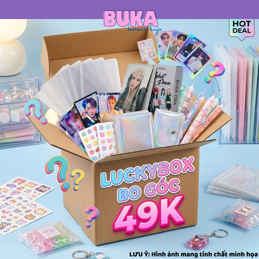 [TỔNG HỢP] Hộp quà Lucky box Buka test nhân phẩm đồ kpop Toploader, card, sticker (4-8 món)