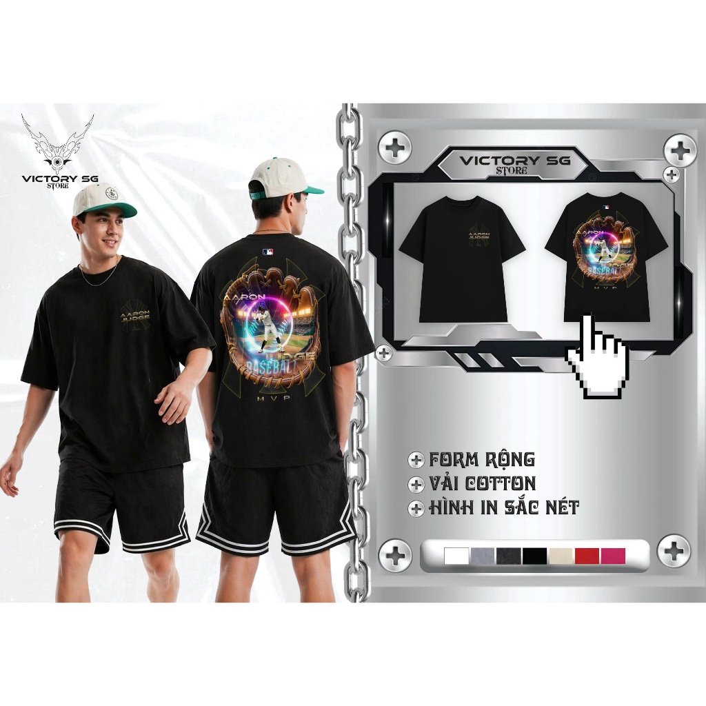 Áo Thun VICTORY - ''AARON JUDGE"/ Form BIG BOXY 100% Cotton 2C DÀY DẶN, ĐL 280GSM. Hình In Thở DTG K