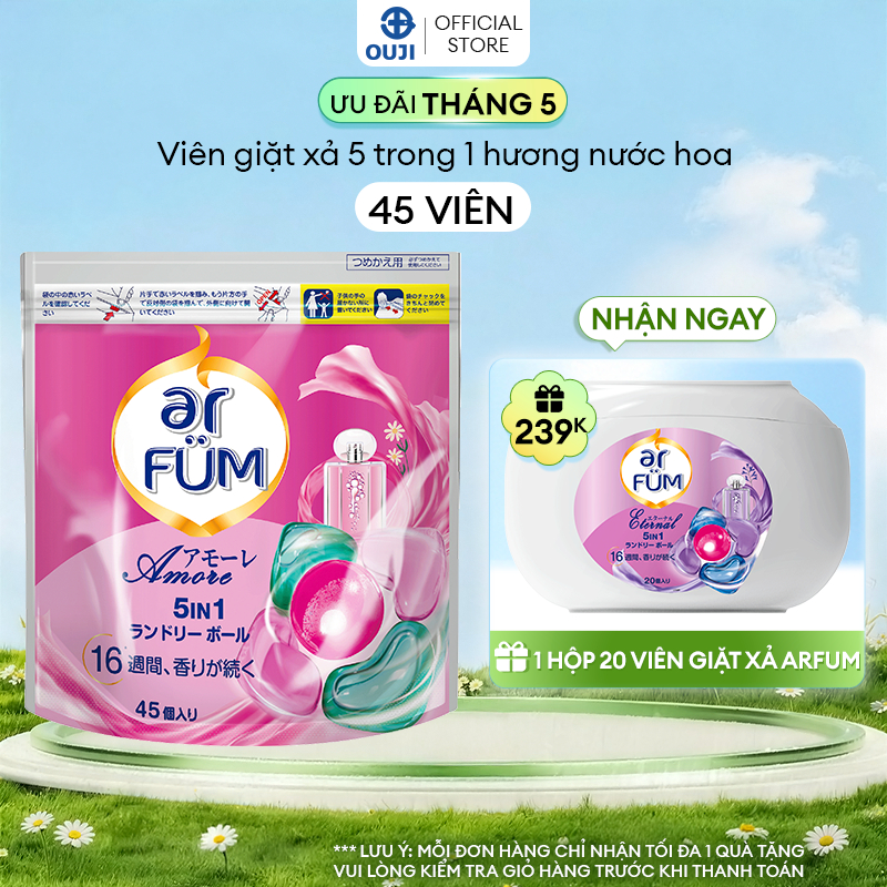 [MUA 1 TÚI TẶNG 1 HỘP] Viên giặt Quần áo arFUM 5 trong 1 tinh dầu nước hoa, khử khuẩn 99% - (túi 45 