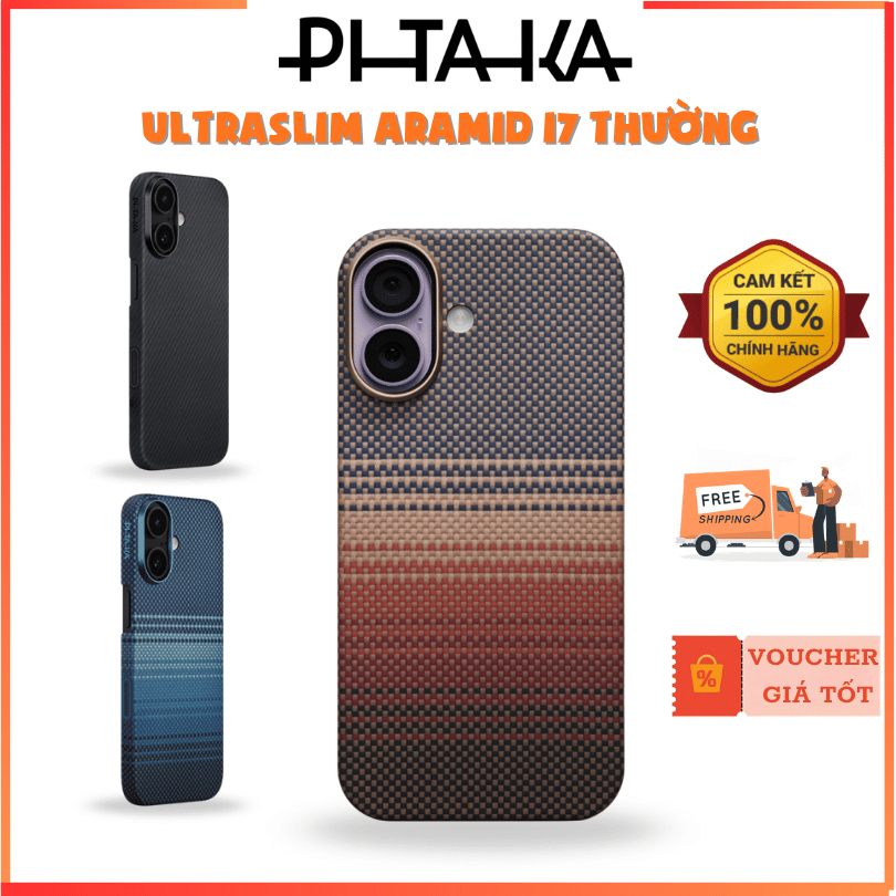 Ốp PITAKA UltraSlim Sunset| Moonrise| Black Mỏng Nhẹ Có Nút Control – Siêu Phẩm Từ Sợi Aramid cho iP