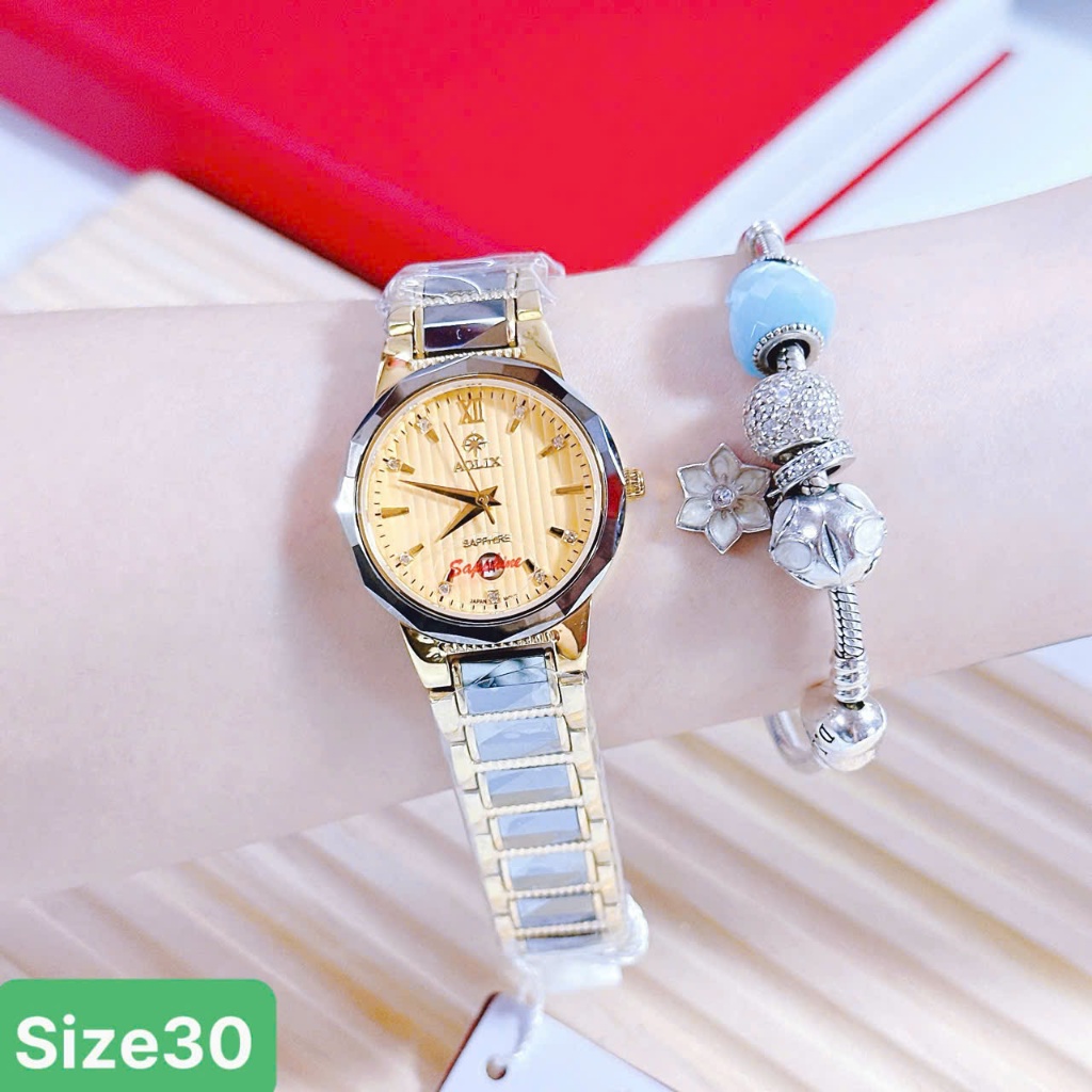 Đồng hồ nữ AOLIX dây đá ceramic kính sapphire size 30mm