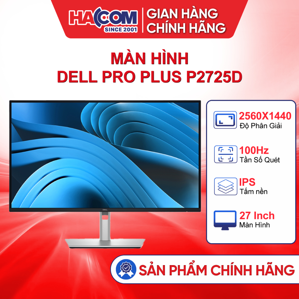 Màn Hình Dell Pro Plus P2725D (27Inch/2560x1440/QHD/IPS/2K/100Hz/HDMI/DP/USB-C/5ms) - BH 36 Tháng HA